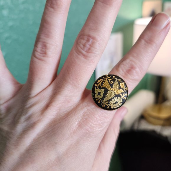 Vintage Spanish Damascene Bird Ring - Picture 2 of 5